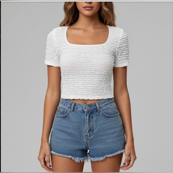 By Design Tops - Textured Scoop Neck Tee White